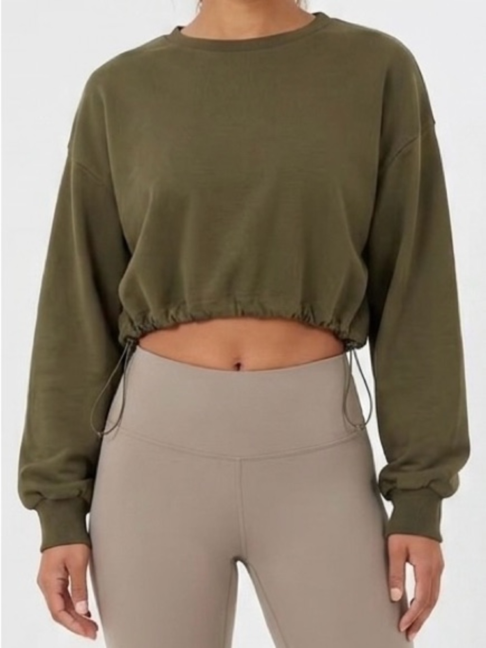 Zara Trafaluc Olive Green Cropped Drawstring Sweatshirt L Utility Chic Minimal